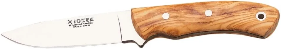 Joker Bushcraft Knife Pantera CO17, Olive Wood Handle, 3.74 inches MOVA Steel Blade, Brown Leather Sheath, Tool for Fishing, Hunting, Camping and Hiking