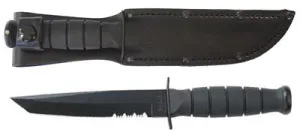 KA-BAR Short Tanto Utility Knife 5-1/4" Combo Blade, Kraton G Handle, Leather Sheath KA1255