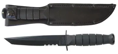 KA-BAR Short Tanto Utility Knife 5-1/4" Combo Blade, Kraton G Handle, Leather Sheath KA1255