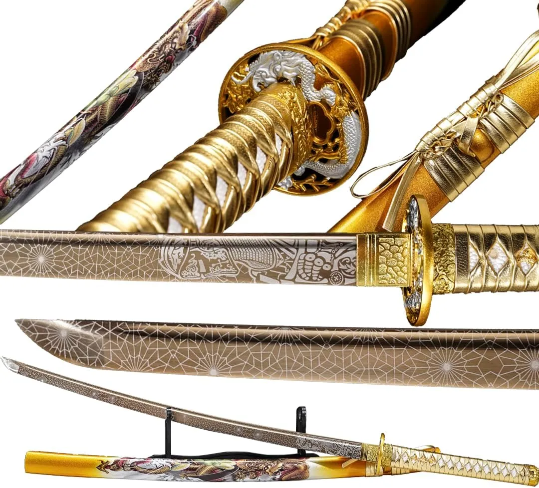 Kamaiwo-1045/1060 Clay Tempering high Carbon Steel Hademade Heat Tempered Full Handmade Hand Forged Japanese Katana Authentic，Sword Real Weapons，Full Tang,Functional,Practical Sharp