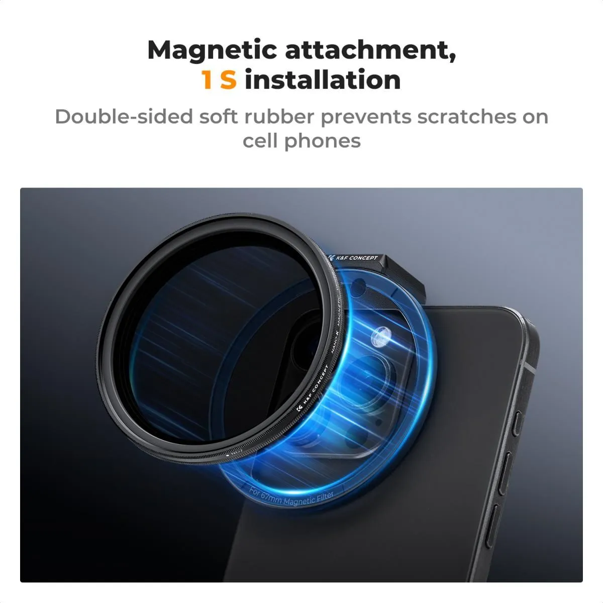 K&F Concept 67mm Clip-On Magnetic VND Filter (1-5 Stop) for Smartphones