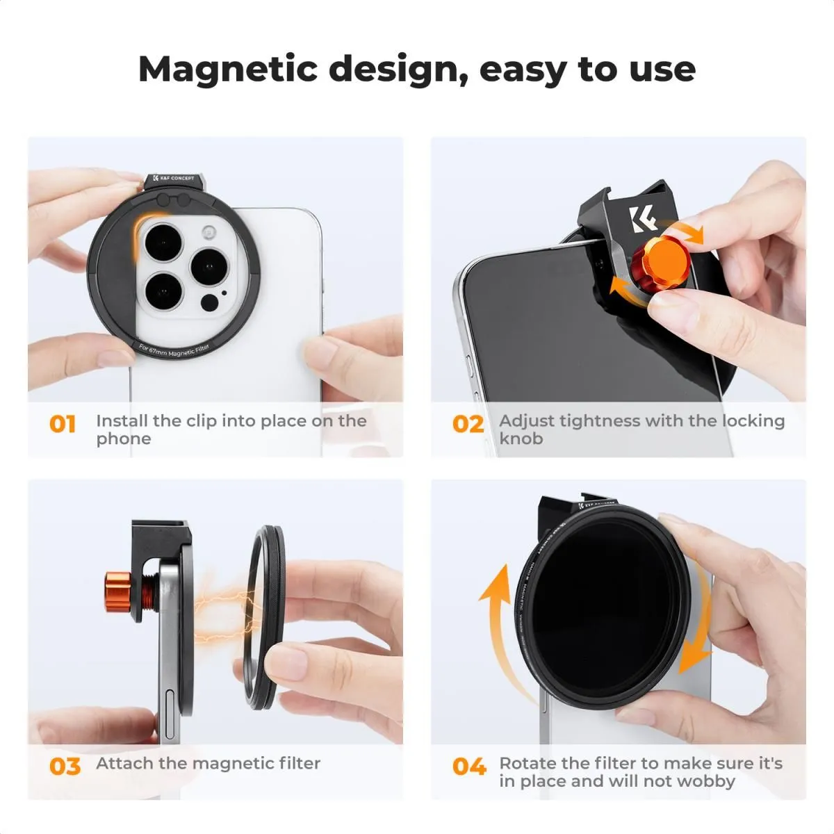 K&F Concept 67mm Clip-On Magnetic VND Filter (1-5 Stop) for Smartphones