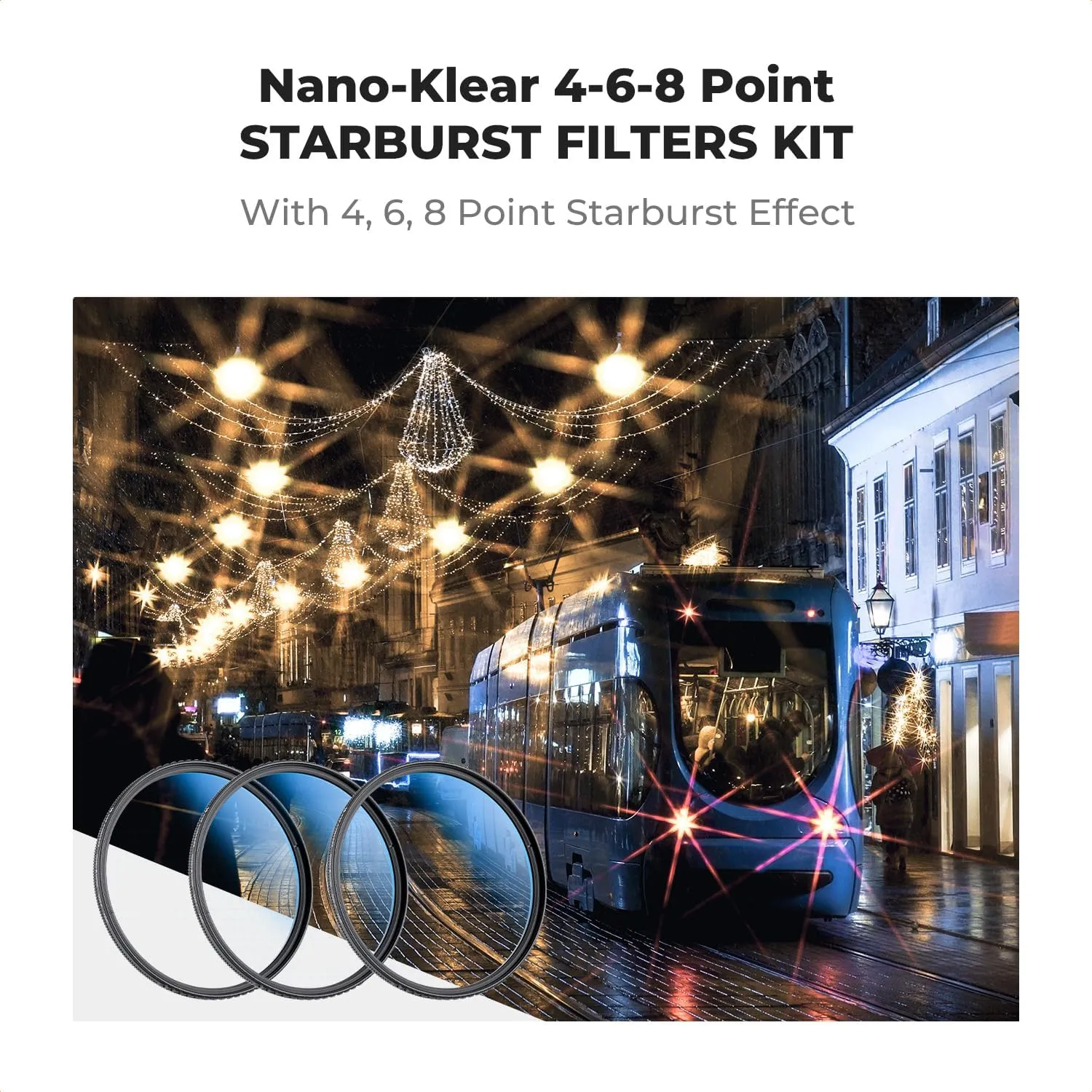 K&F Concept 67mm Star Filters Kit (3pcs) 4 Points 6 Points 8 Points Cross Screen Starburst Filters Set -18 Layer Coating Ultra Slim Optical Glass Camera Lens Filter with 3 Cleaning Cloth
