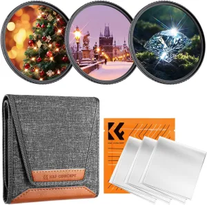 K&F Concept 67mm Star Filters Kit (3pcs) 4 Points 6 Points 8 Points Cross Screen Starburst Filters Set -18 Layer Coating Ultra Slim Optical Glass Camera Lens Filter with 3 Cleaning Cloth