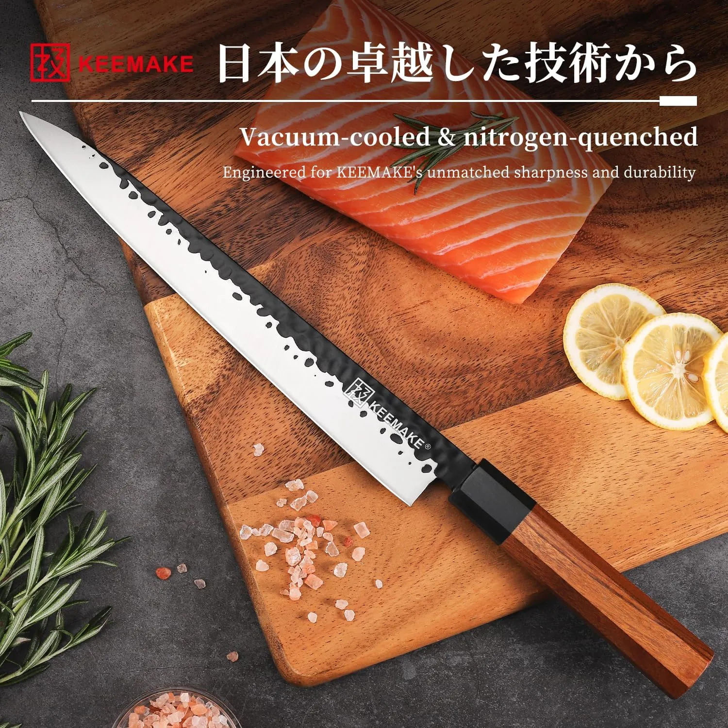KEEMMAKE Sushi Knife - 10 inch Yanagiba with 440C Stainless Steel Blade, Japanese Sashimi Knife with G10 Bolster and Octagonal Rosewood Handle, Gift Box Included