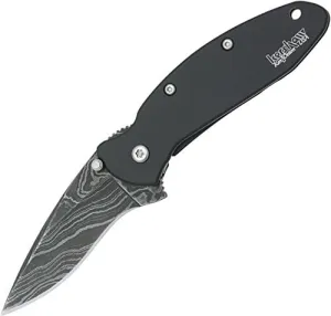 Kershaw Knives 1620DAMBK Assisted Opening Damascus Scallion Linerlock Knife with Black Handles