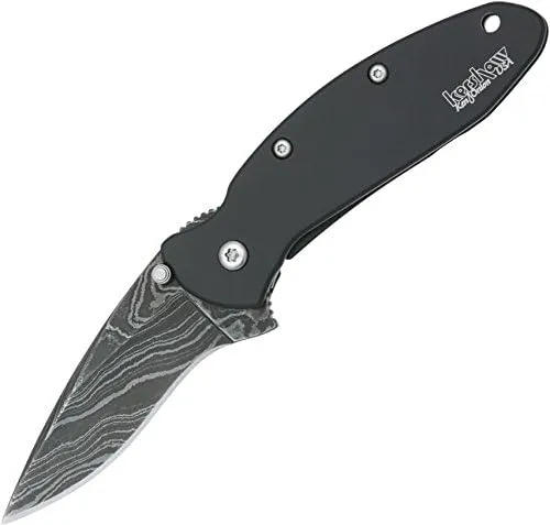 Kershaw Knives 1620DAMBK Assisted Opening Damascus Scallion Linerlock Knife with Black Handles