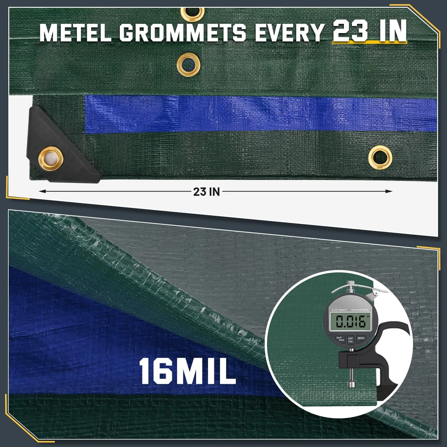 Kesfitt Tarp Heavy Duty Waterproof 10x20FT,16 Mil Thick Tarps Tear&Fade Resistant,UV Resistant,Poly Tarp Cover with Grommets and Reinforced Edges for Outdoor Camping Pools Boat Car(Green/Blue)