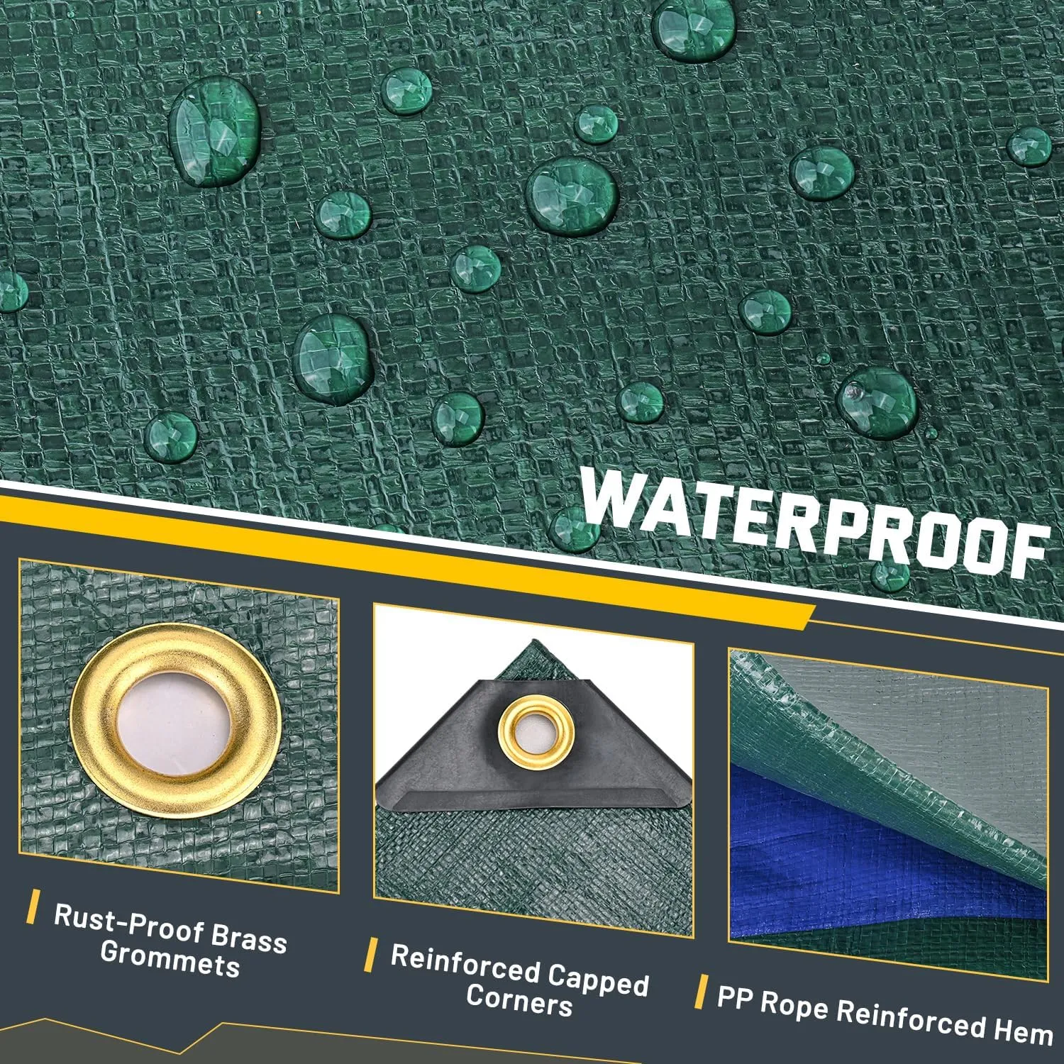 Kesfitt Tarp Heavy Duty Waterproof 10x20FT,16 Mil Thick Tarps Tear&Fade Resistant,UV Resistant,Poly Tarp Cover with Grommets and Reinforced Edges for Outdoor Camping Pools Boat Car(Green/Blue)