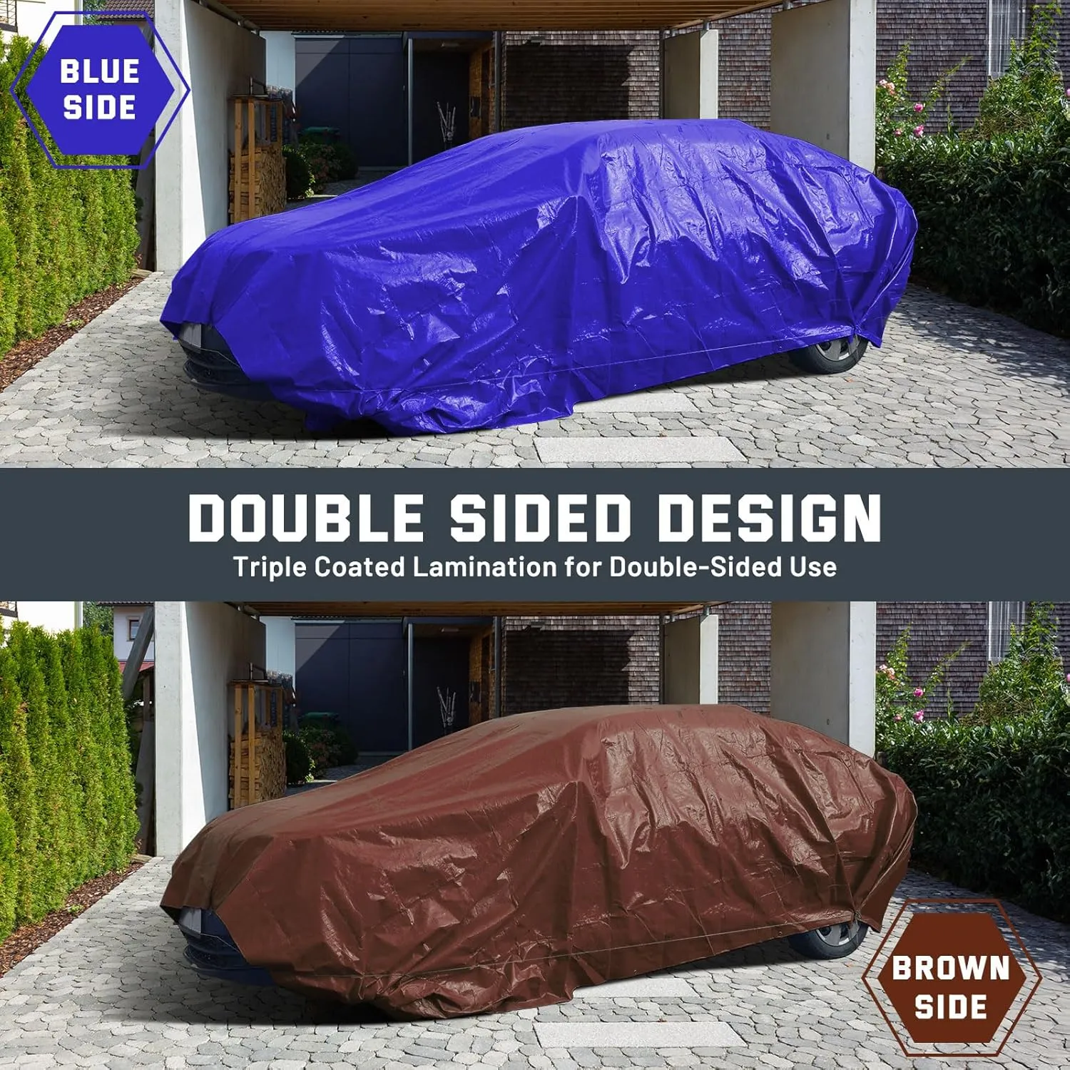 Kesfitt Tarp Heavy Duty Waterproof 20x20FT,16 Mil Thick Tarps Tear&Fade Resistant,UV Resistant,Poly Tarp Cover with Grommets and Reinforced Edges for Outdoor Camping Pools Boat Car(Blue/Brown)