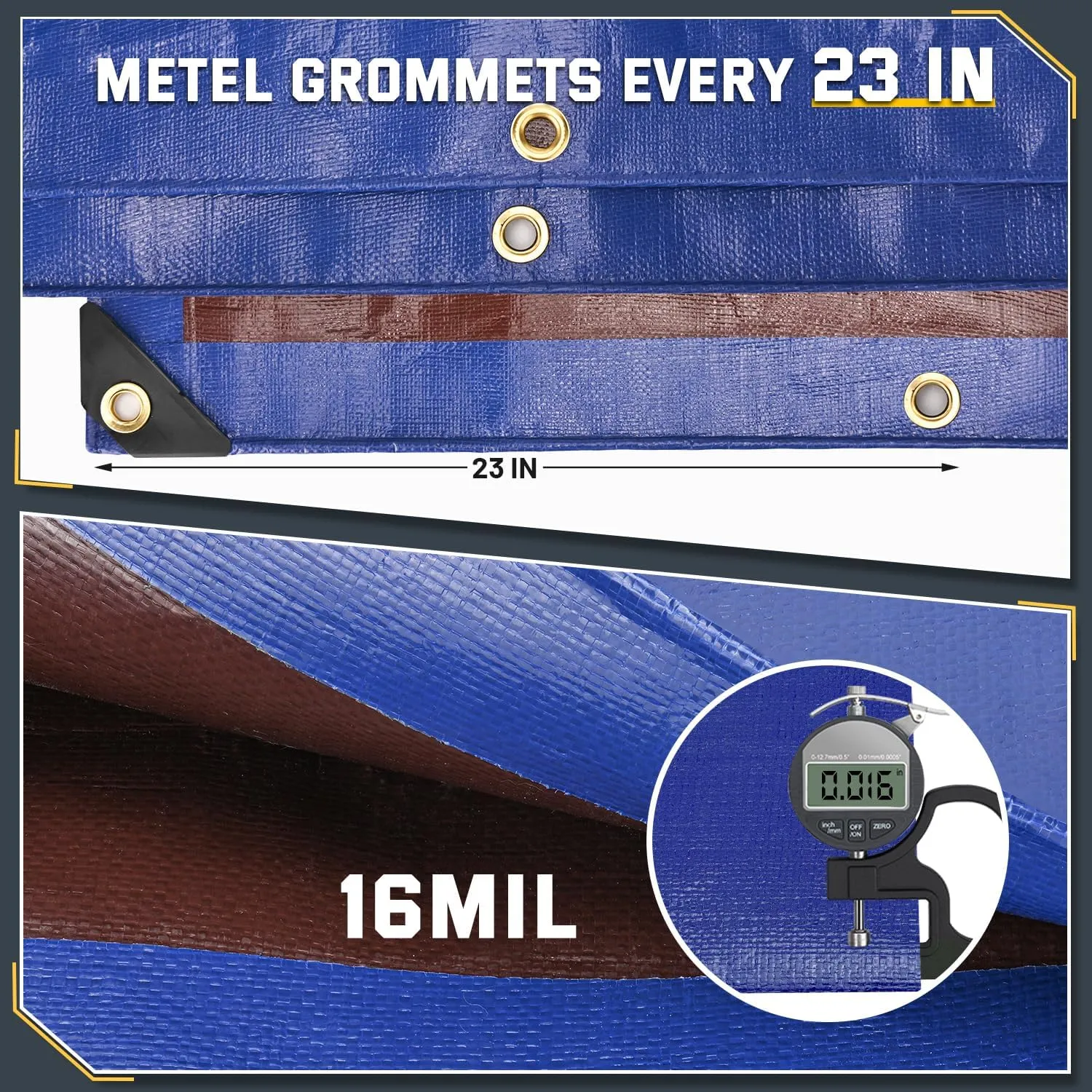 Kesfitt Tarp Heavy Duty Waterproof 20x20FT,16 Mil Thick Tarps Tear&Fade Resistant,UV Resistant,Poly Tarp Cover with Grommets and Reinforced Edges for Outdoor Camping Pools Boat Car(Blue/Brown)