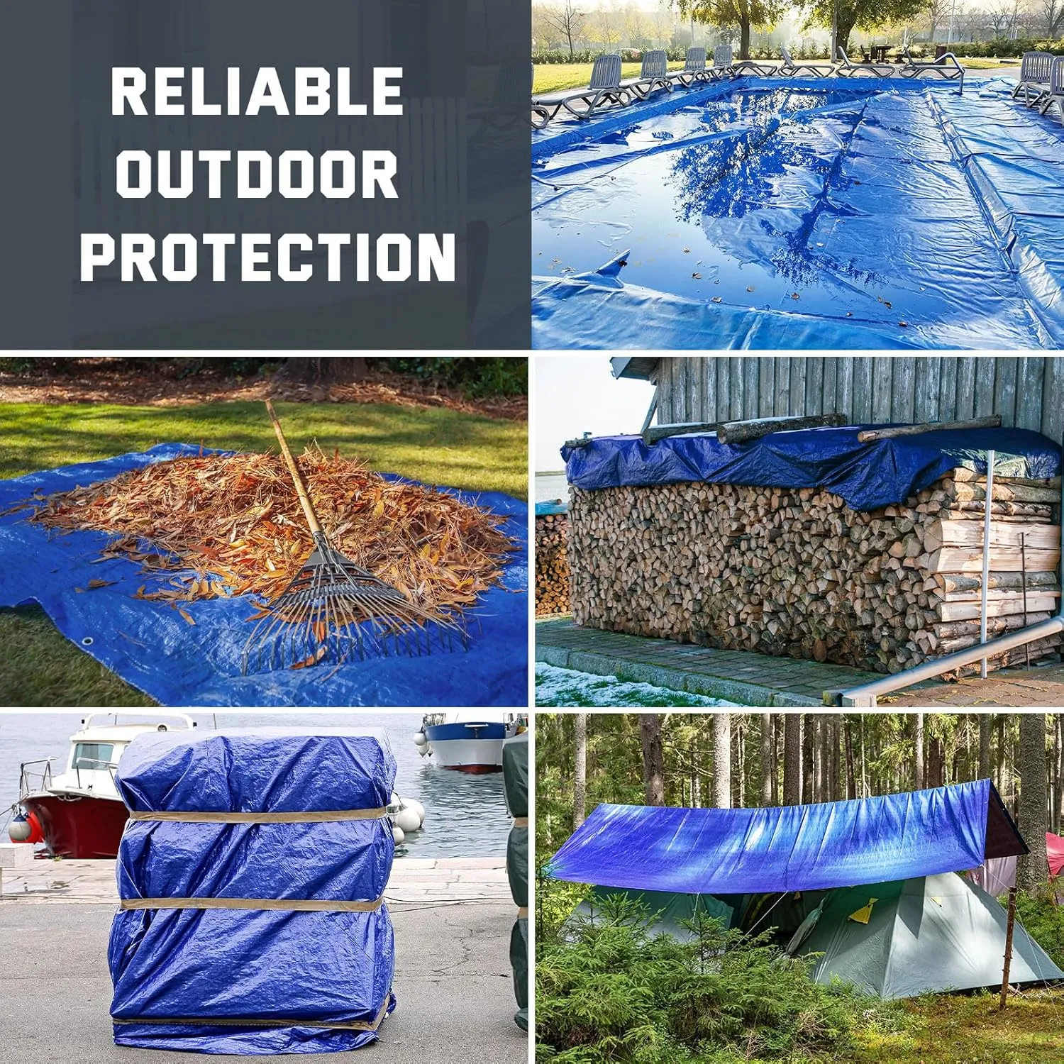 Kesfitt Tarp Heavy Duty Waterproof 20x20FT,16 Mil Thick Tarps Tear&Fade Resistant,UV Resistant,Poly Tarp Cover with Grommets and Reinforced Edges for Outdoor Camping Pools Boat Car(Blue/Brown)