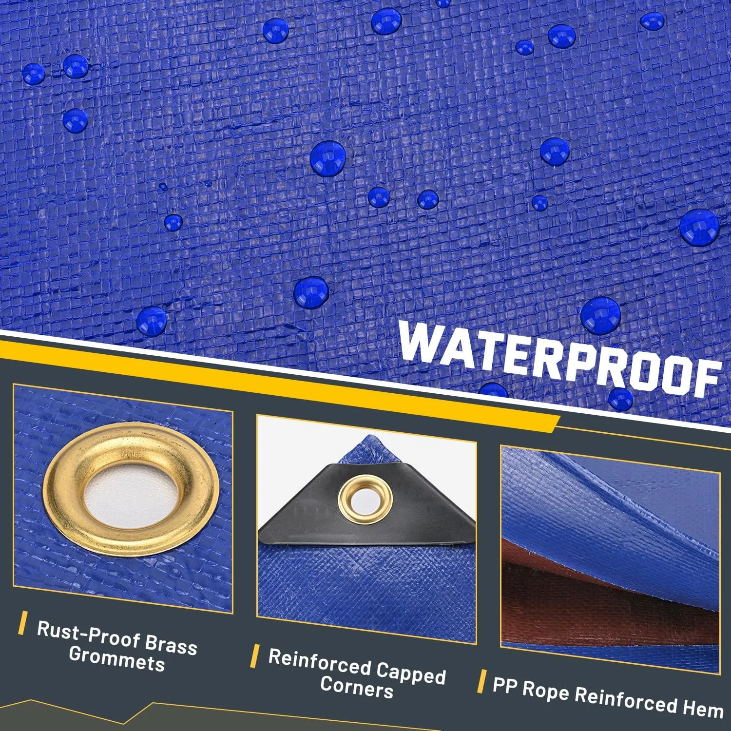 Kesfitt Tarp Heavy Duty Waterproof 20x20FT,16 Mil Thick Tarps Tear&Fade Resistant,UV Resistant,Poly Tarp Cover with Grommets and Reinforced Edges for Outdoor Camping Pools Boat Car(Blue/Brown)