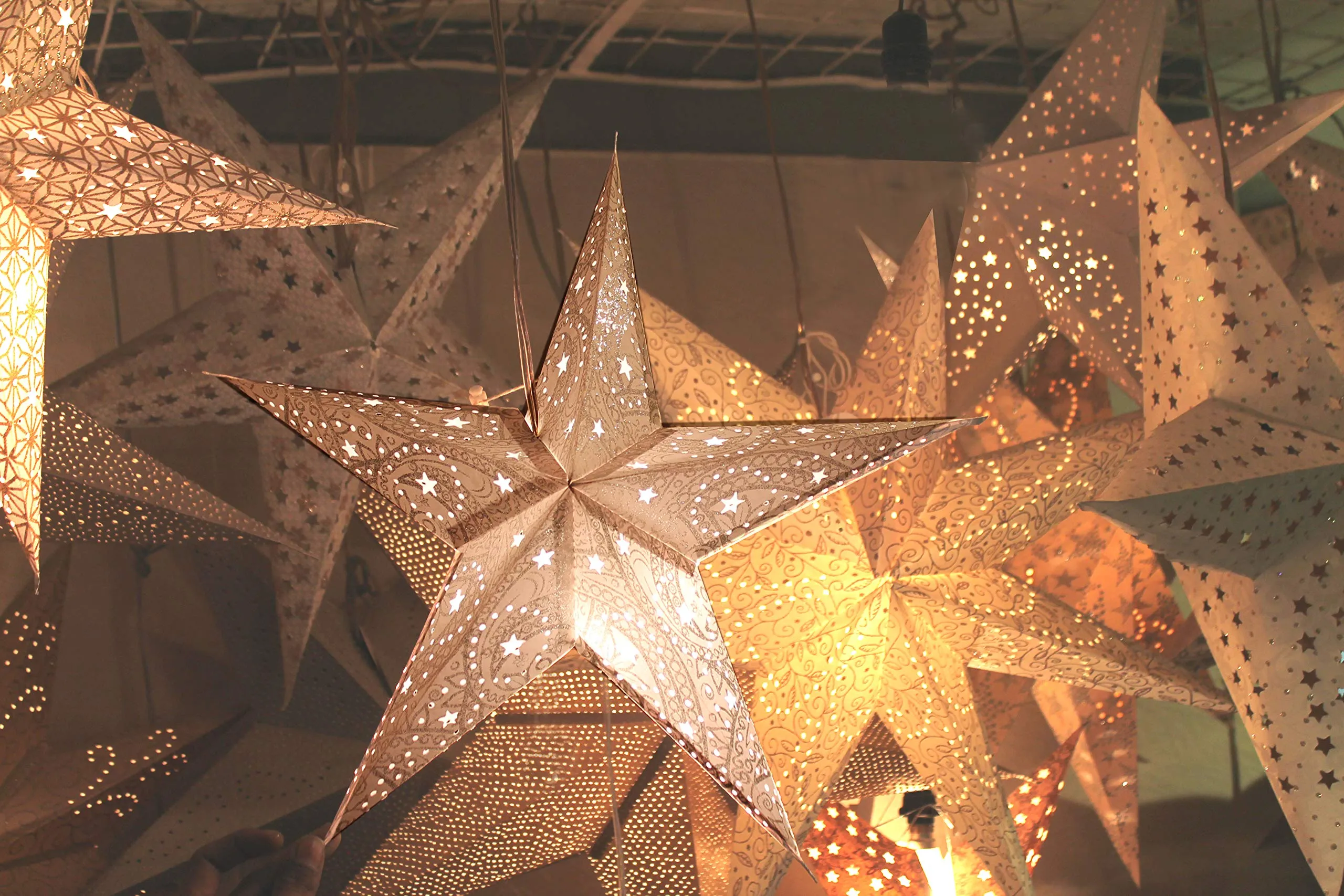 Kidsy Winsy Hanging Small Paper Star | 18 Inches, Glitter Star for Diwali| Decoration Item for Home | Recycled Cotton Paper| New Year Party, Christmas Decorations, Wedding and Anniversary Decor