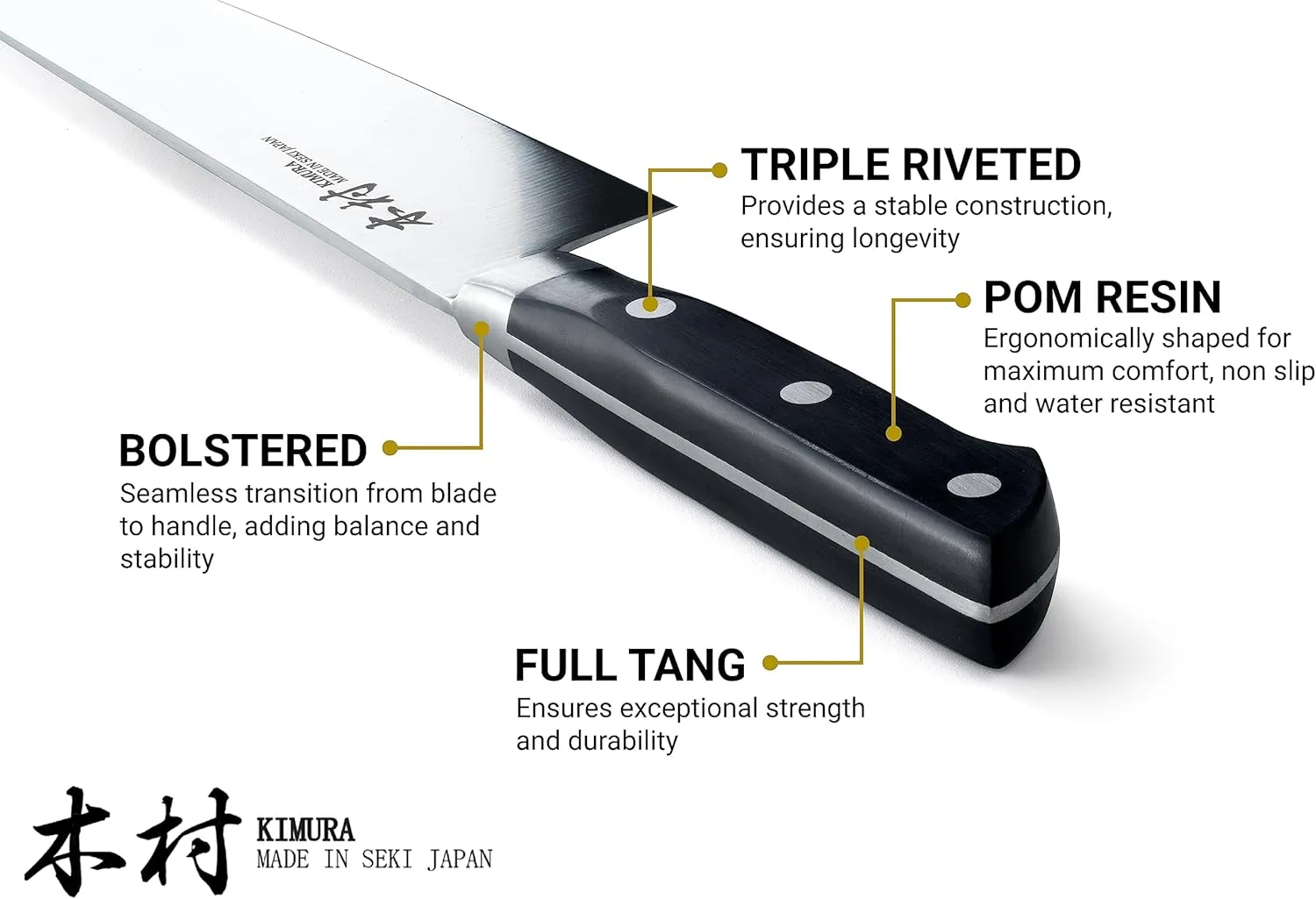 Kimura Chef Knife, [Made in Japan], 8 inch Professional Kitchen Knife, Ultra Sharp High Carbon Molybdenum Stainless Steel Gyuto Knife, Chefs Knife with Ergonomic Handle - Japanese Chef's Knife