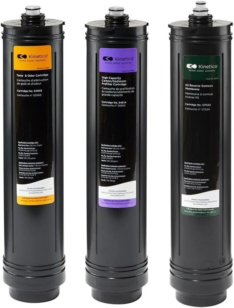 Kinetico K5 systems, 3 cartridge set (Part No. 9461 PURPLE, 9306 ORANGE & 12752 GREEN RO)