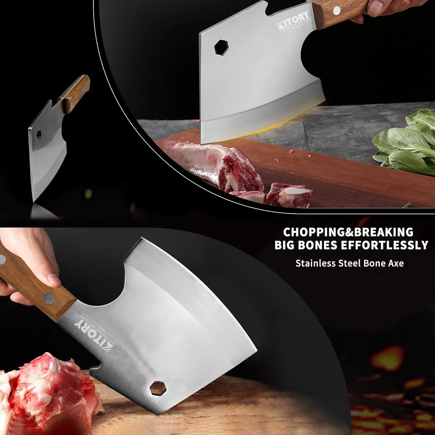 Kitory Meat Cleaver 6“, Heavy Duty Bone Chopper Cleaver Knife, Professional Butcher’s Axes Shape Forged Blade, Bone Breaker, Rosewood Wood Handle - 2025 Gifts