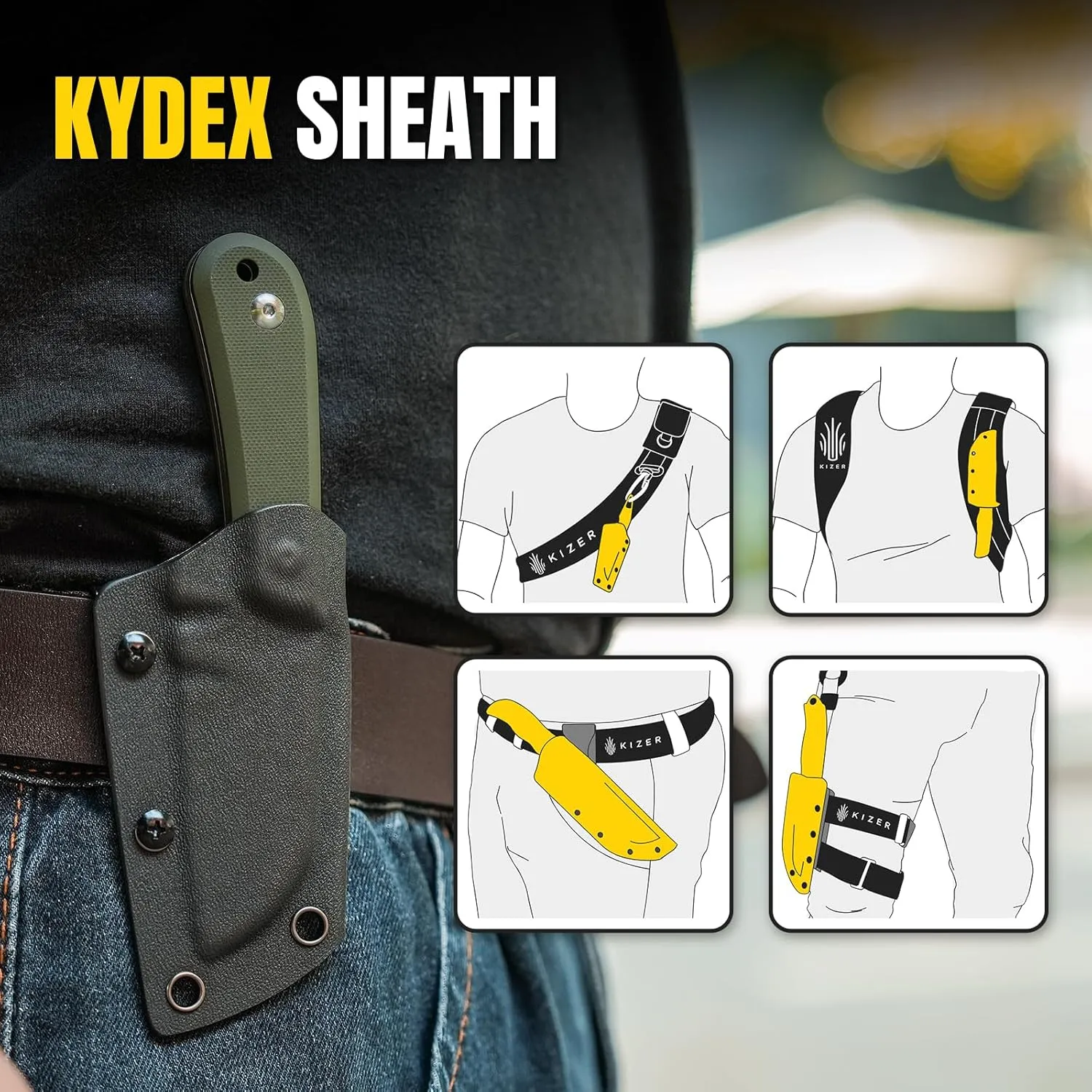 Kizer Deckhand Fixed Blade Camping Knife with Sheath, D2 Blade, G10 Handle, Compact EDC Knife for Men & Women, Outdoor & Survival Knives 1062M2