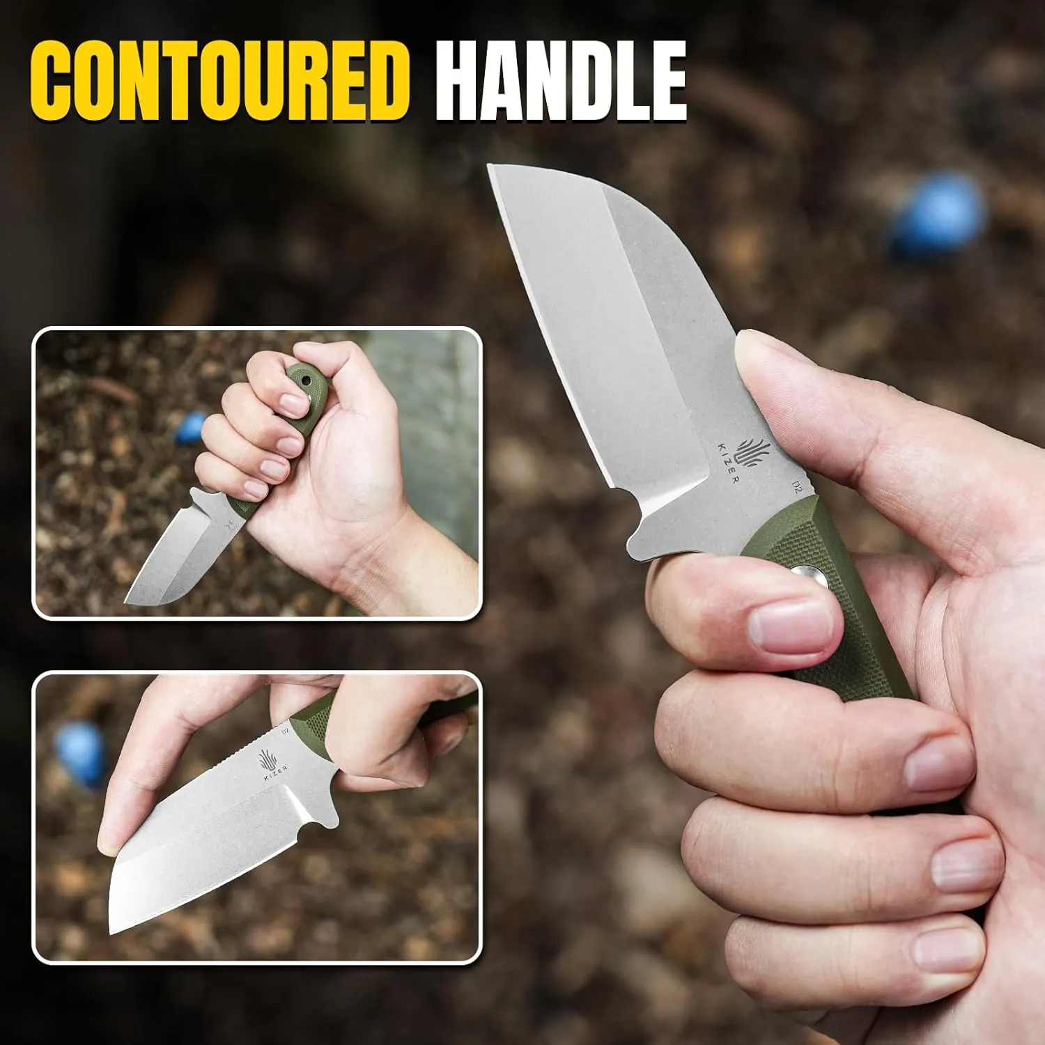 Kizer Deckhand Fixed Blade Camping Knife with Sheath, D2 Blade, G10 Handle, Compact EDC Knife for Men & Women, Outdoor & Survival Knives 1062M2