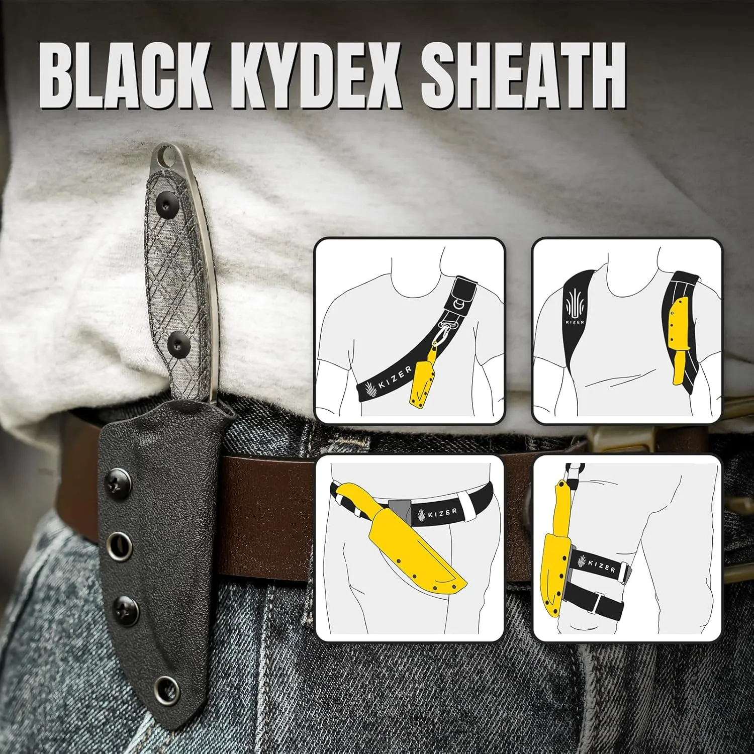 Kizer Muskrat Fixed Blade Knife, 3.15 In 154CM Argyle Pattern Black Micarta Handle, EDC Knife for Men Women, Outdoor Hunting Hiking Survival Camping Knives with Sheath, 1064M1