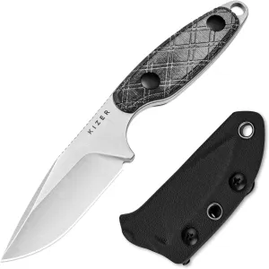 Kizer Muskrat Fixed Blade Knife, 3.15 In 154CM Argyle Pattern Black Micarta Handle, EDC Knife for Men Women, Outdoor Hunting Hiking Survival Camping Knives with Sheath, 1064M1