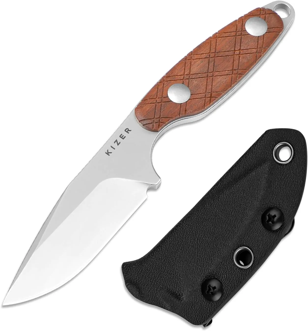 Kizer Muskrat Fixed Blade Knife, 3.15 In S35VN Neck Knife Mkuruti Wood Handle Fixed Blade EDC Knives for Men Women, Outdoor Hunting Hiking Survival Camping Knives with Sheath, 1064A2