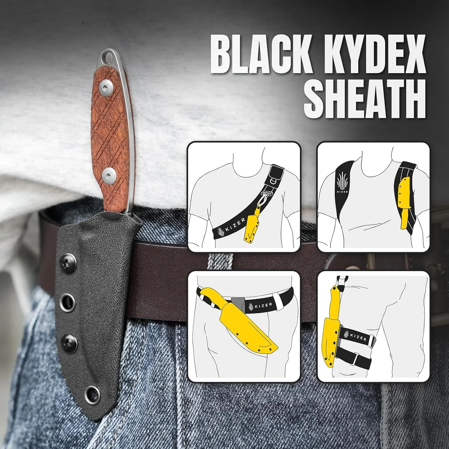 Kizer Muskrat Fixed Blade Knife, 3.15 In S35VN Neck Knife Mkuruti Wood Handle Fixed Blade EDC Knives for Men Women, Outdoor Hunting Hiking Survival Camping Knives with Sheath, 1064A2