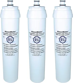 KleenWater KW-MAX-1-3-4 Filters Compatible With Micro Max 6500 Reverse Osmosis System, Substitute Water Filters for 47-126001PRI, 47-125001PRI and 47-227001PRI, Set of 3, Made in USA