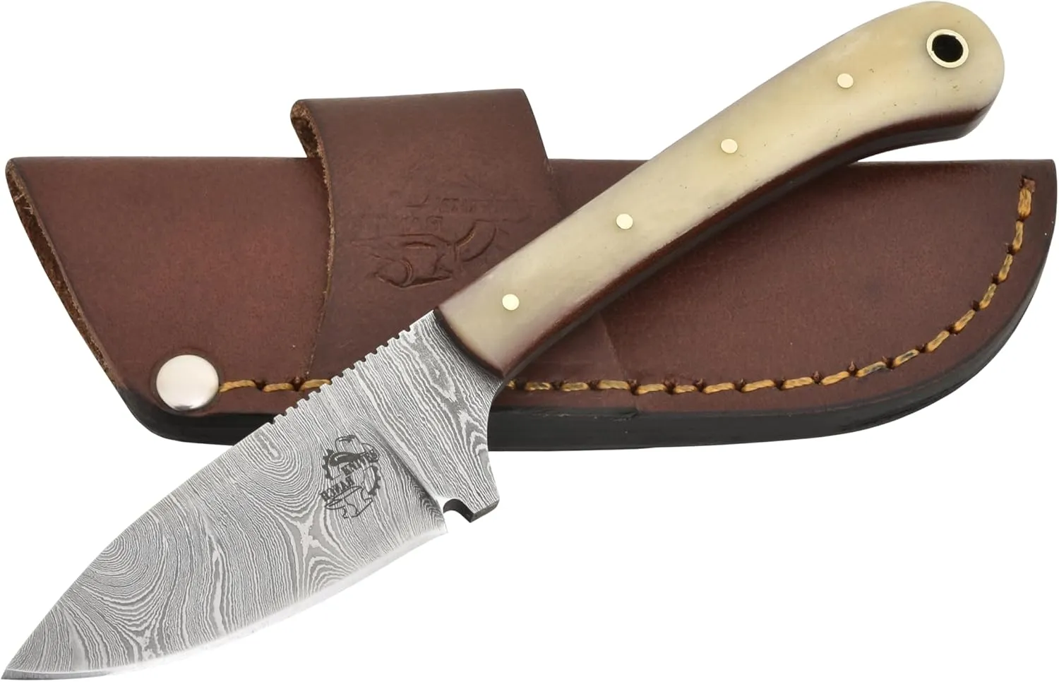 Knives Ranch Hunting Knife, EDC Fixed Blade, Bone Handle, Cowboy Style Horizontal Carrying Sheath Snug Fit (2011-B)
