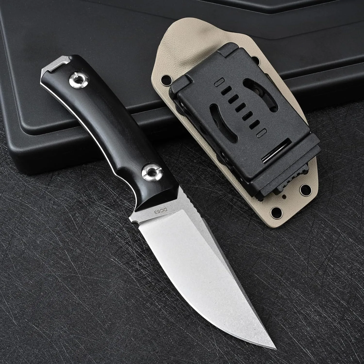 Knives Tactical Fixed Blade Knife Survival Knife with Sheath Made of DC53 Steel Perfect EDC Hunting Knife with G10 Handle for Men EDC Camping Outdoor (White Black)
