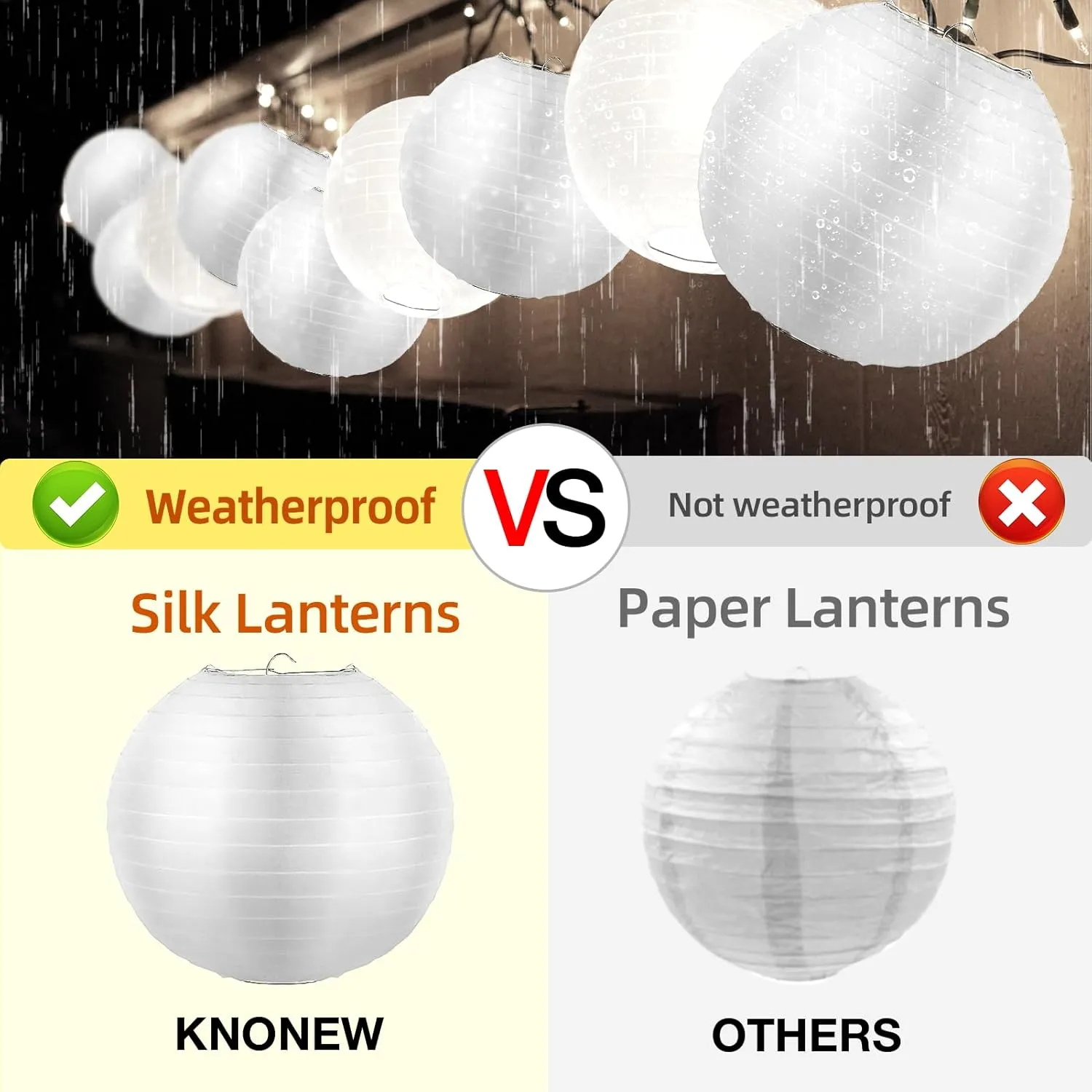 KNONEW 20 Pack 10" White Silk Outdoor Lanterns Decorative Party Hanging Chinese Japanese Waterprooof Round Lantern for Weddings, Birthdays, Parties Decoration (No Light Bulbs Included)