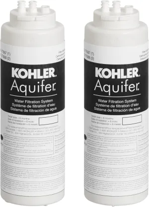 KOHLER 77688-NA Water Filter, Aquifer Replacement Filter Cartridge (2 Pack), 2 Count (Pack of 1), White