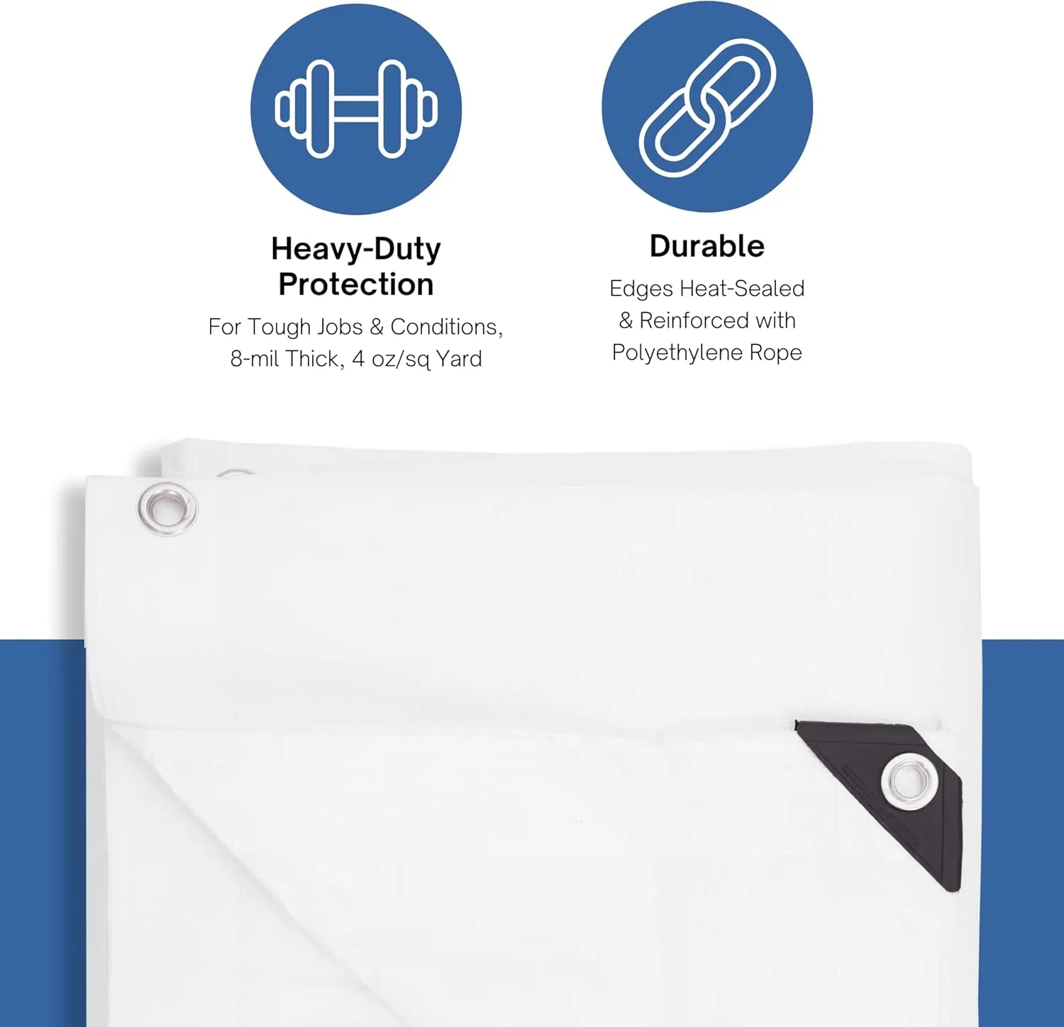 Kotap 14 x 14 Ft. Heavy-Duty Protection/Coverage Tarp, Superior Weave for Greater Longevity 8-mil, Multi-Use, Waterproof, White, 1-Pack (TRW-1414)