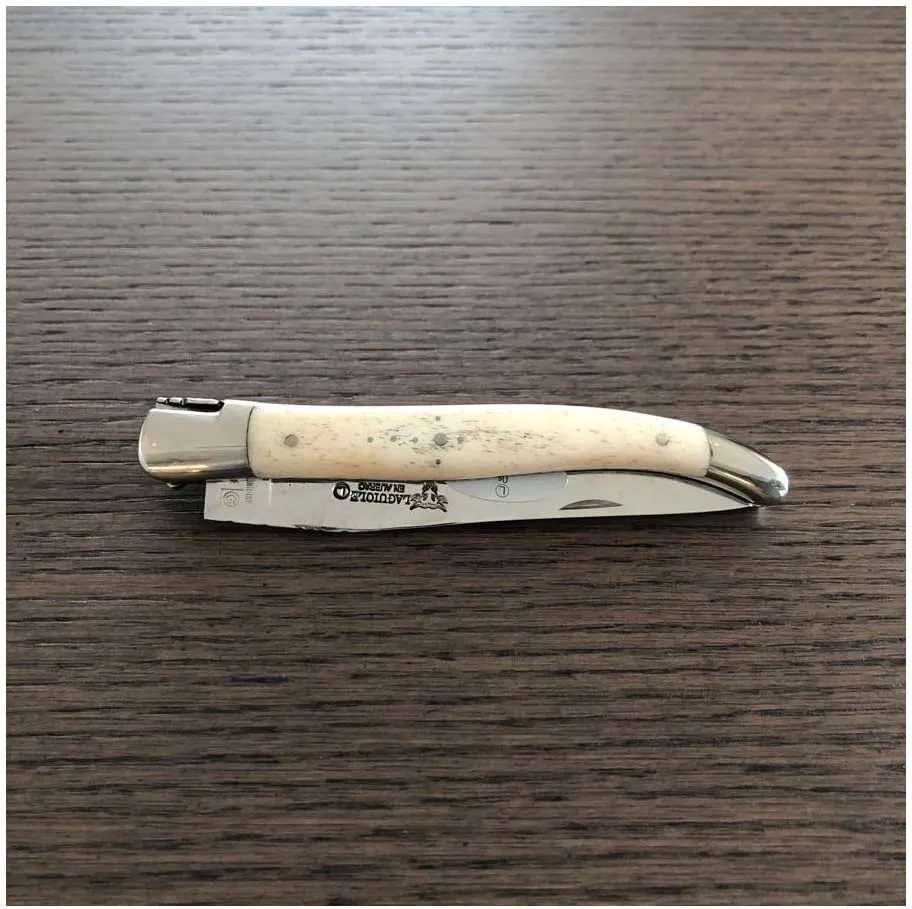 Laguiole en Aubrac Handcrafted Double Plates Multipurpose Knife, Bone Handle, 4.75 inches