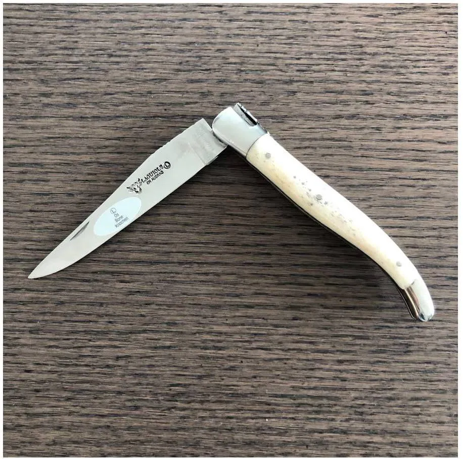 Laguiole en Aubrac Handcrafted Double Plates Multipurpose Knife, Bone Handle, 4.75 inches
