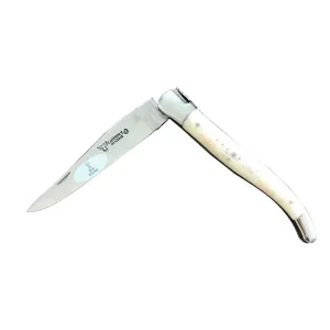 Laguiole en Aubrac Handcrafted Double Plates Multipurpose Knife, Bone Handle, 4.75 inches
