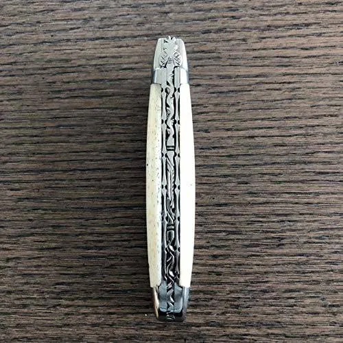 Laguiole en Aubrac Handcrafted Double Plates Multipurpose Knife, Bone Handle, 4.75 inches