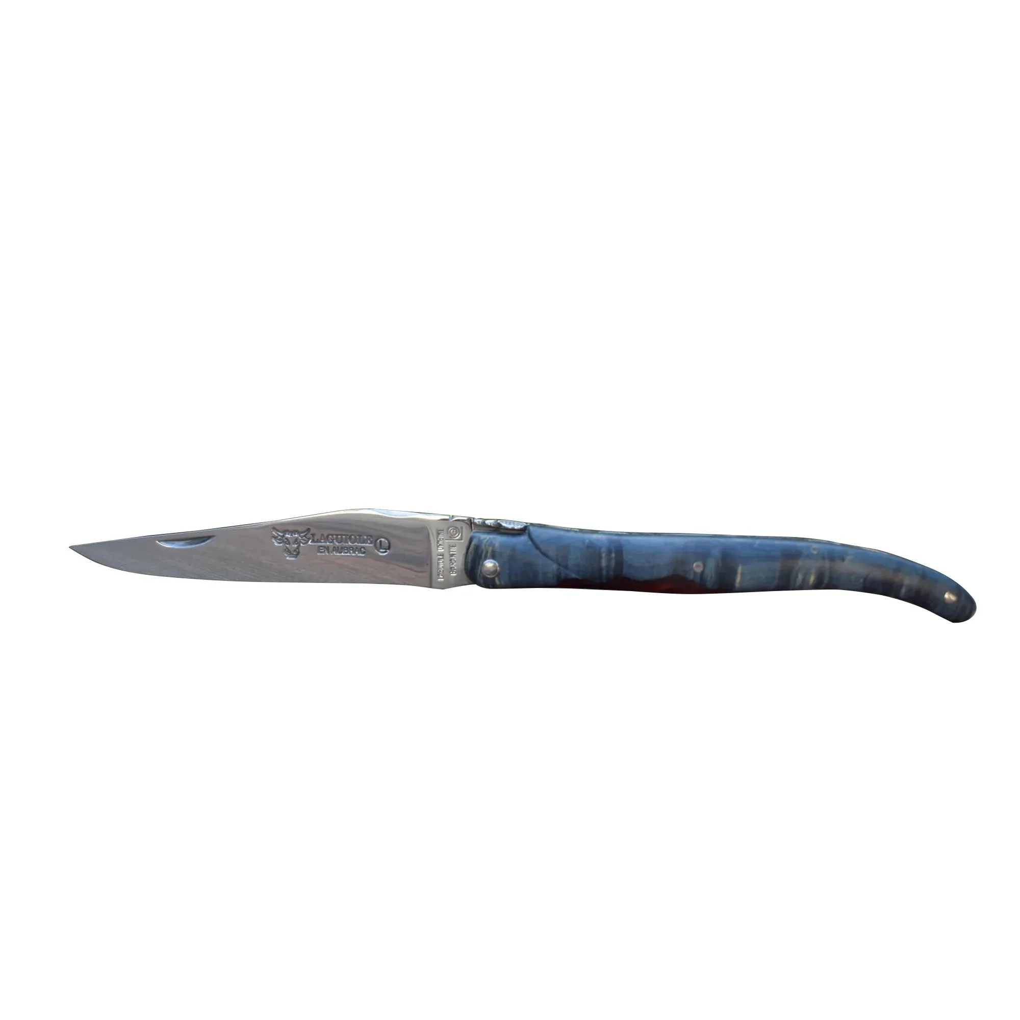 Laguiole en Aubrac Handcrafted Plated Limited Edition Multipurpose Knife, Full Galaxy Root Blue Handle, 4.75 inches