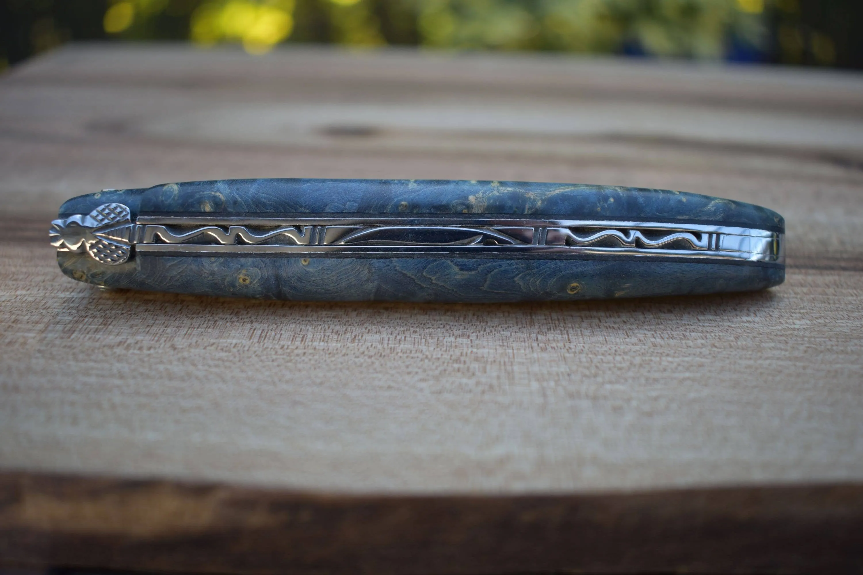 Laguiole en Aubrac Handcrafted Plated Limited Edition Multipurpose Knife, Full Galaxy Root Blue Handle, 4.75 inches