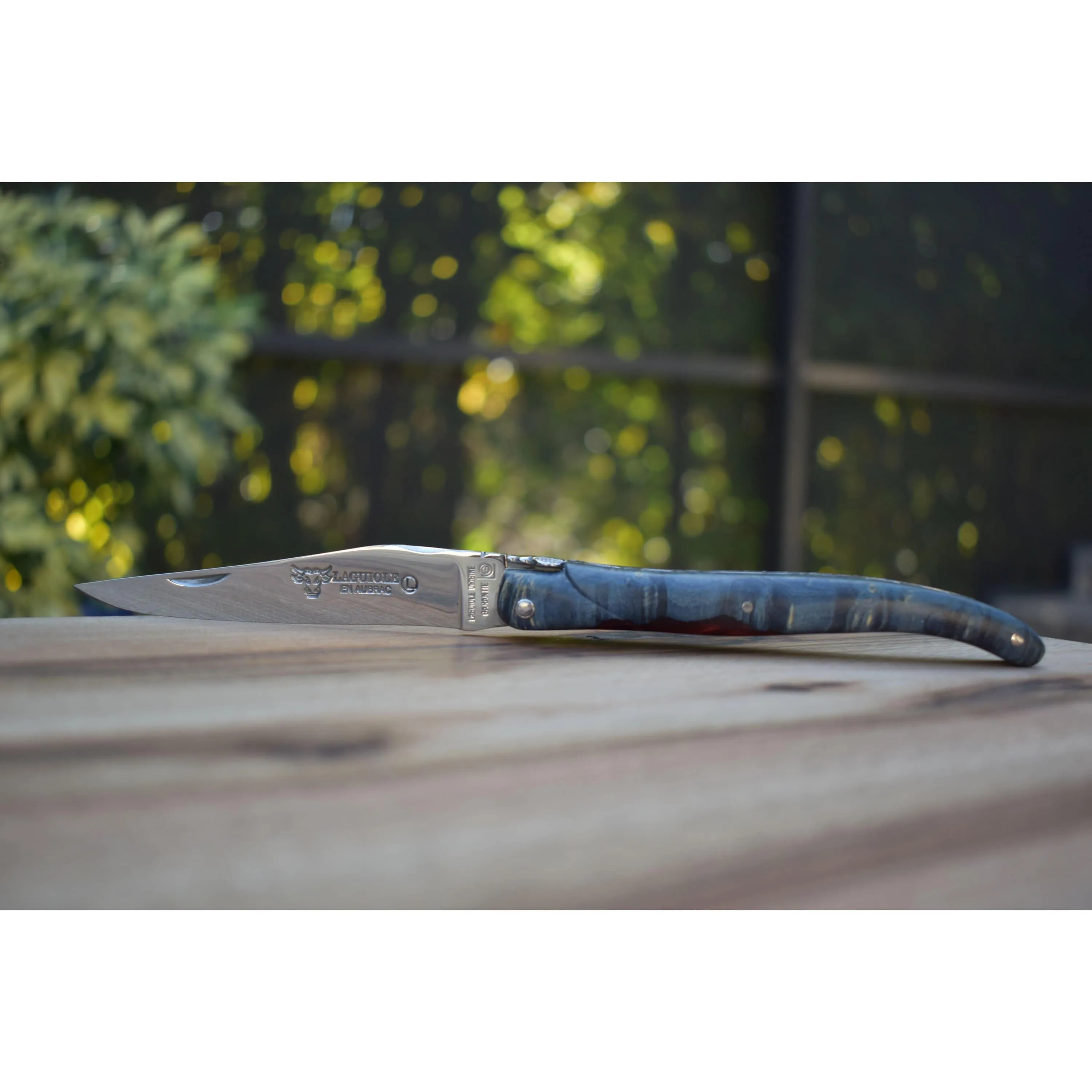 Laguiole en Aubrac Handcrafted Plated Limited Edition Multipurpose Knife, Full Galaxy Root Blue Handle, 4.75 inches
