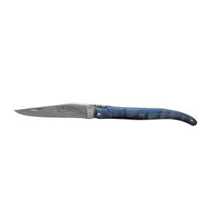 Laguiole en Aubrac Handcrafted Plated Limited Edition Multipurpose Knife, Full Galaxy Root Blue Handle, 4.75 inches