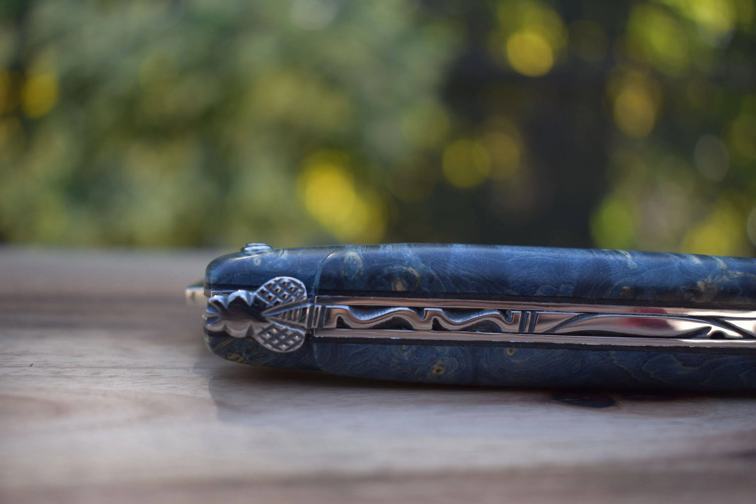 Laguiole en Aubrac Handcrafted Plated Limited Edition Multipurpose Knife, Full Galaxy Root Blue Handle, 4.75 inches