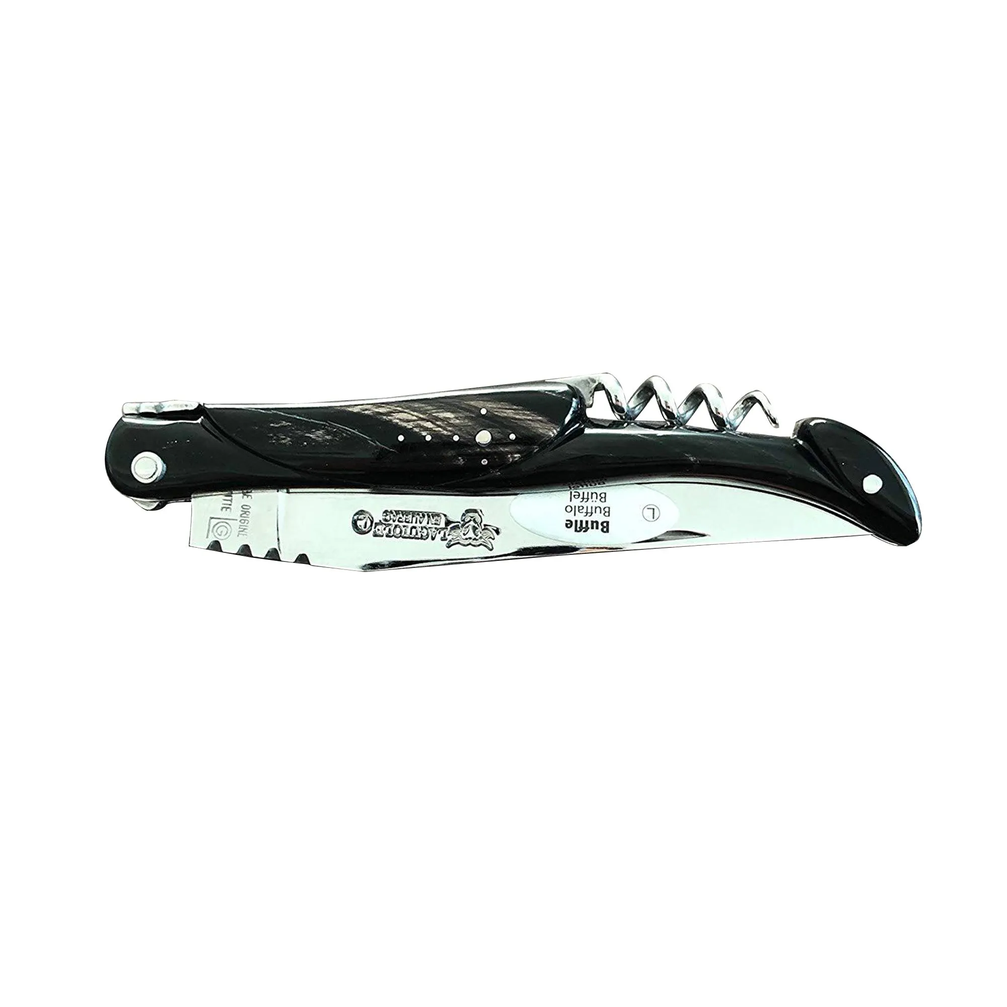 Laguiole en Aubrac Handcrafted Plated Multipurpose Knife Buffalo Horn Handle with Corkscrew, 4.75 inches