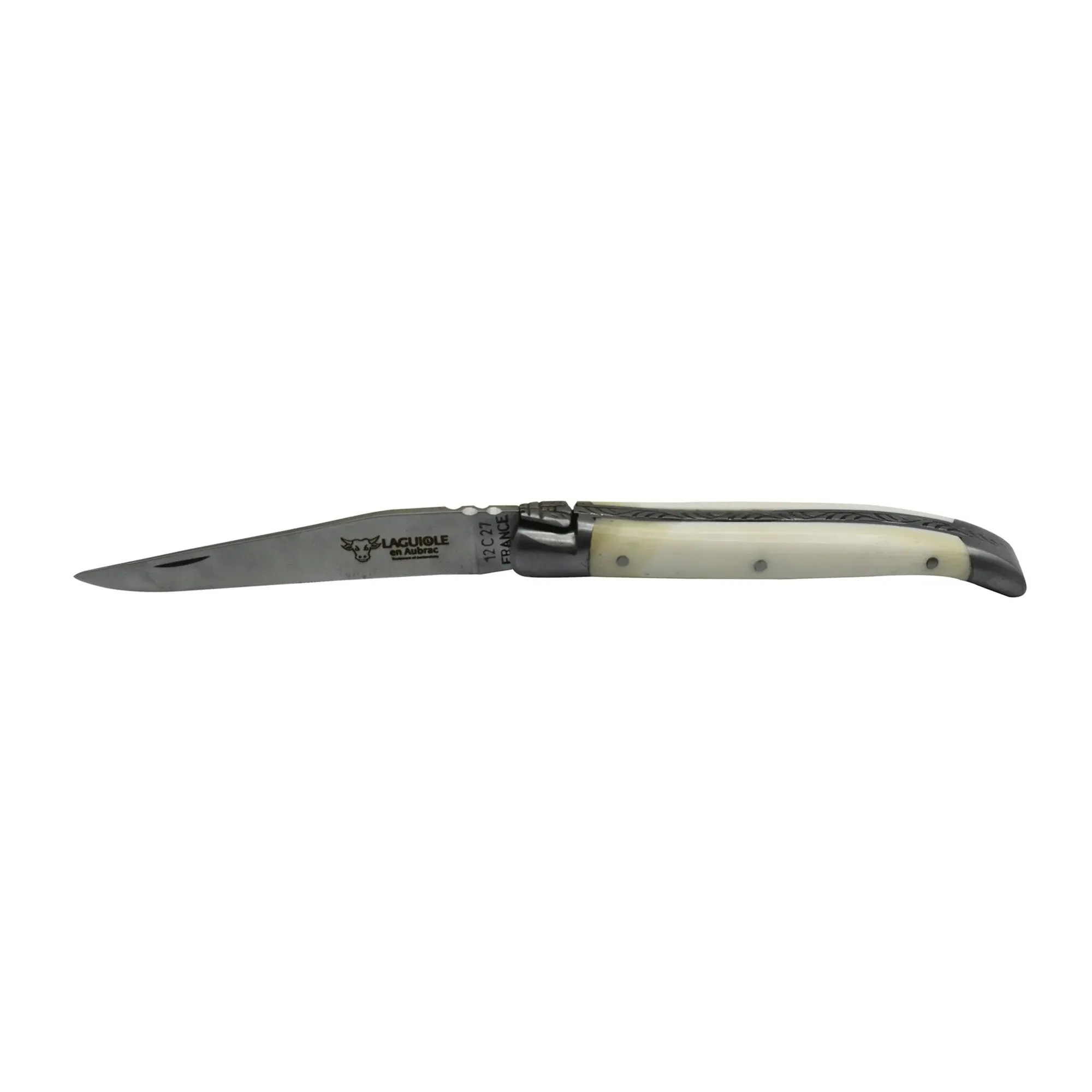 Laguiole en Aubrac Handcrafted Plated Multipurpose Knife, Zebu Bone, 3.5 inches