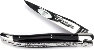 Laguiole en Aubrac Handmade Knife 12 cm - Double platines - Buffalo Horn Handle - Blade and bolsters Stainless Steel Shiny