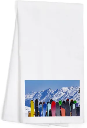 Lantern Press Full Ski Rack and Snowy Mountain Range (100% Cotton Tea Towel, Decorative Hand Towel, for Kitchen and Home)
