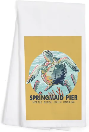 Lantern Press Myrtle Beach, South Carolina, Springmaid Pier, Sea Turtle, (100% Cotton Tea Towel, Decorative Hand Towel, for Kitchen and Home)