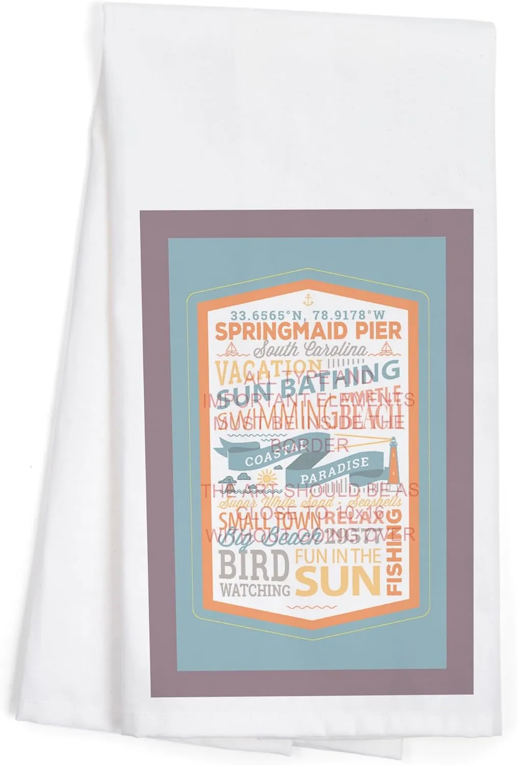 Lantern Press Myrtle Beach, South Carolina, Springmaid Pier, Typography Stacked- (100% Cotton Tea Towel, Decorative Hand Towel, for Kitchen and Home)