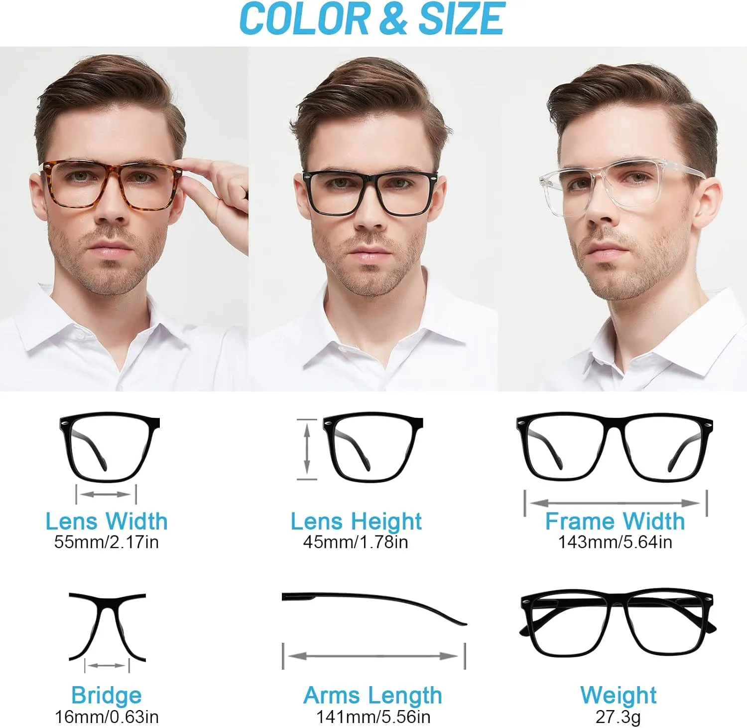 Large Bifocal Reading Glasses Men Oversized Blue Light Blocking Bifocals Readers 1.0 1.25 1.5 1.75 2.0 to 3.5 …
