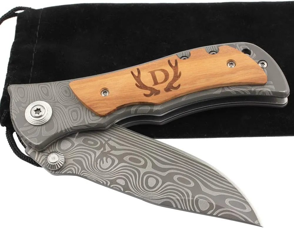 Laser Engraved Pocket Knife with monogrammed from A-Z
